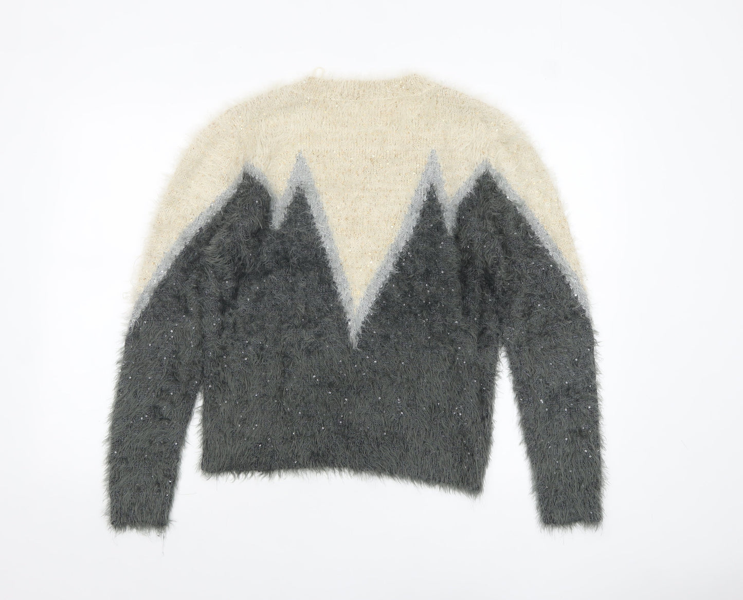 Papaya Women’s Grey Cream Sequin Fuzzy Knit Jumper Size 12