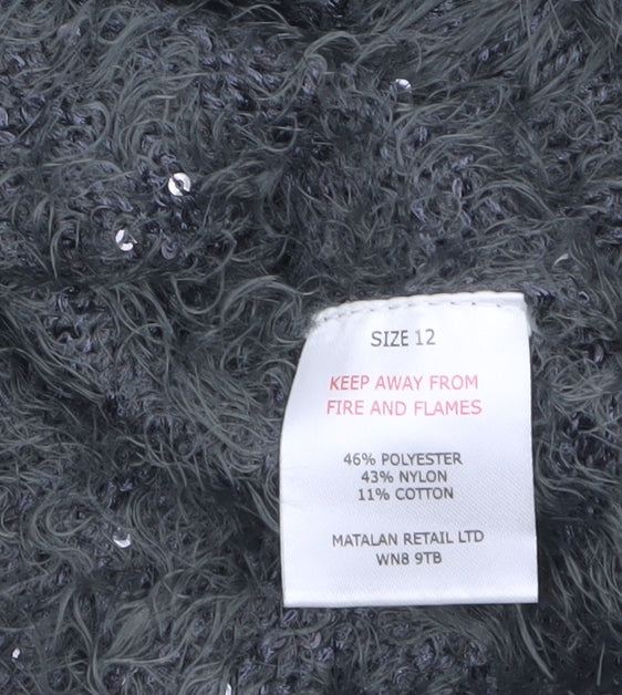 Papaya Women’s Grey Cream Sequin Fuzzy Knit Jumper Size 12