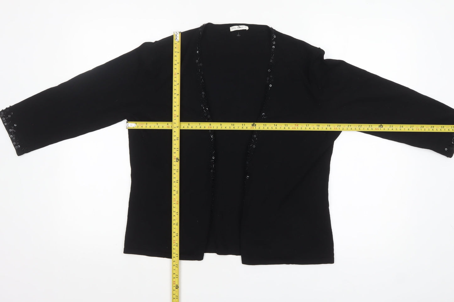 Planet Women’s Black Sequin Trim Cardigan L Viscose Nylon
