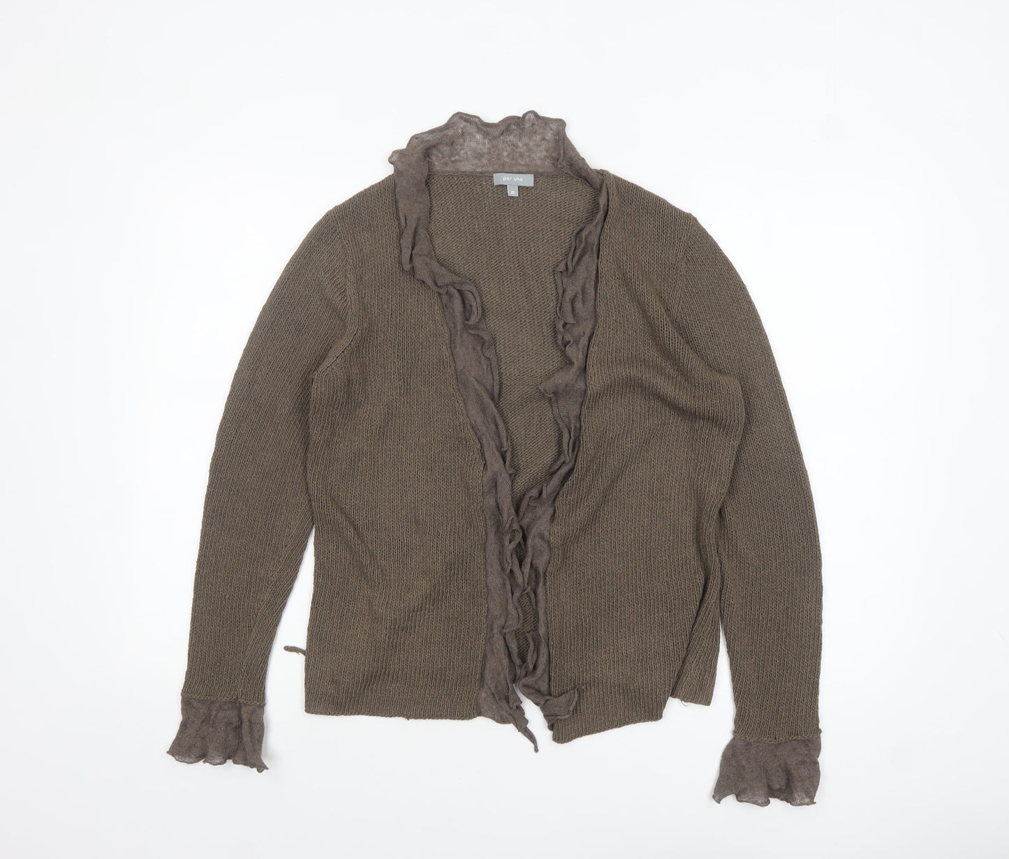 Marks and Spencer Per Una Women Brown M Ruffle Trim Cardigan