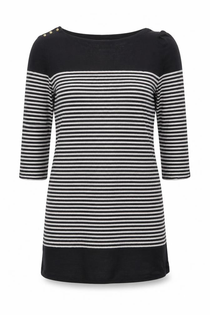 Massimo Dutti Women’s Black Striped Linen Tunic Jumper Size 10