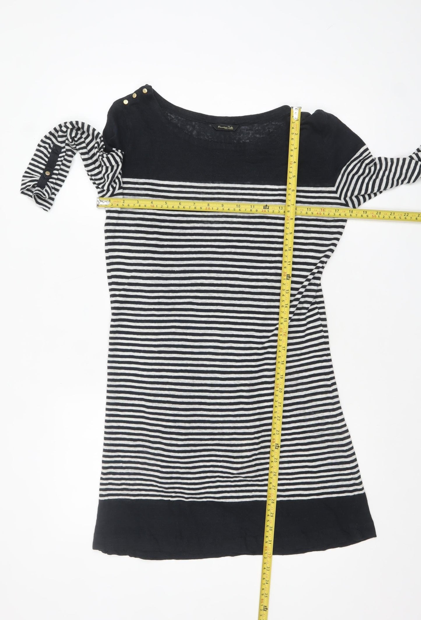 Massimo Dutti Women’s Black Striped Linen Tunic Jumper Size 10