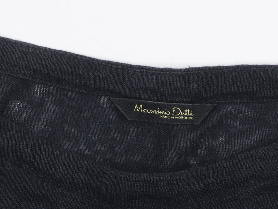 Massimo Dutti Women’s Black Striped Linen Tunic Jumper Size 10