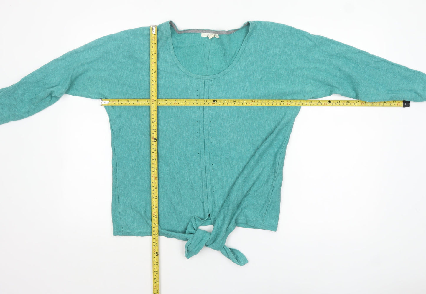 White Stuff Women's Green Linen Cotton Tie Hem Jumper UK 12