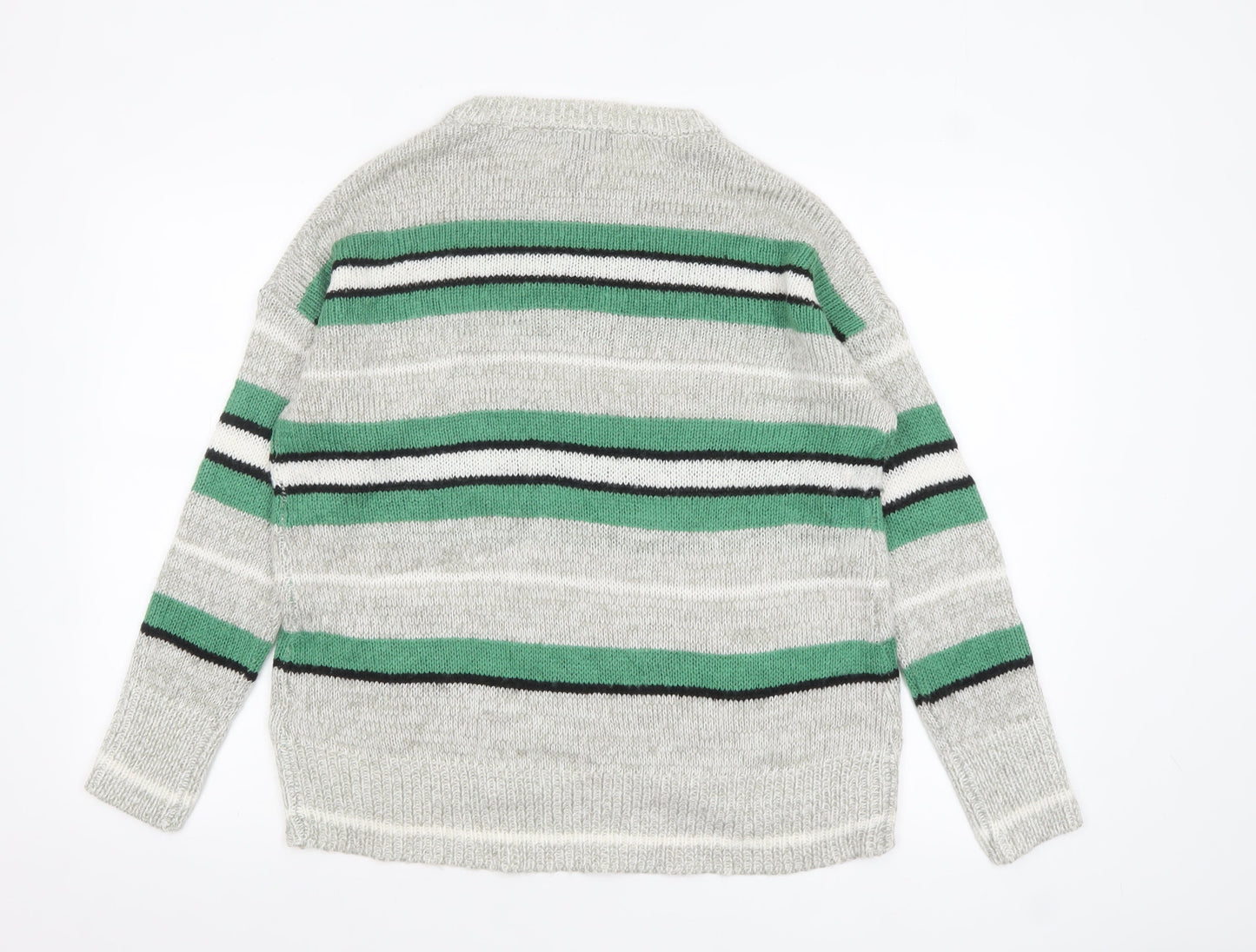 New Look Women's Grey Striped Acrylic Crew Neck Jumper M
