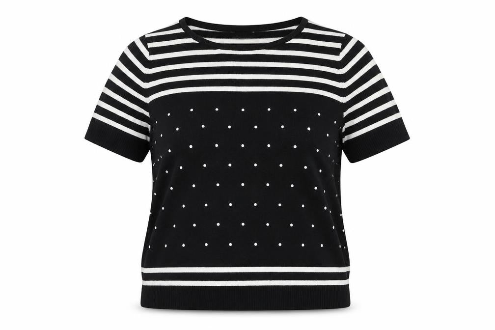 Laura Ashley Women’s Black Striped Polka Dot Cotton Jumper Size 12