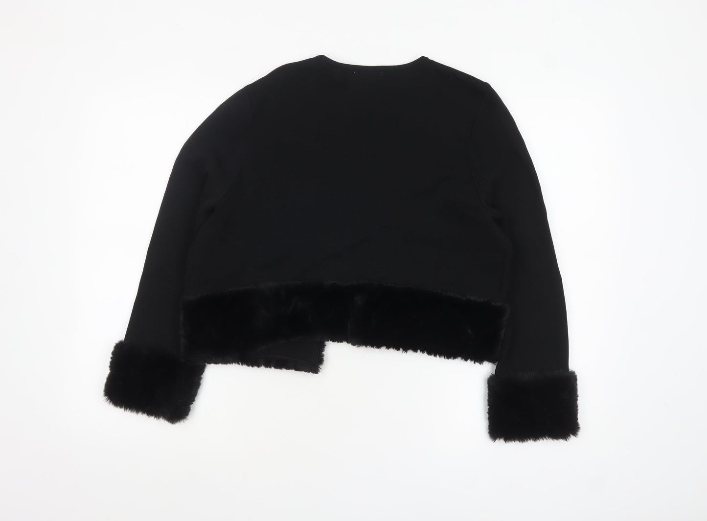 Calvin Klein Women Black Fur Trim Knit Cardigan M