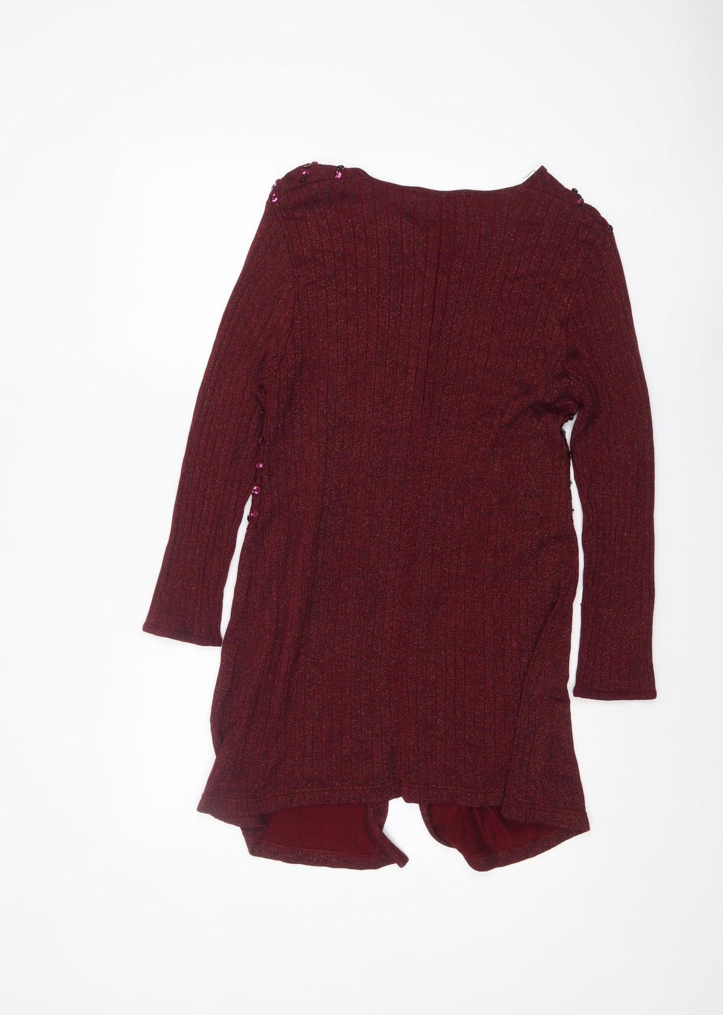 Jacques Vert Women Red Sequin Long Sleeve Open Cardigan Size M