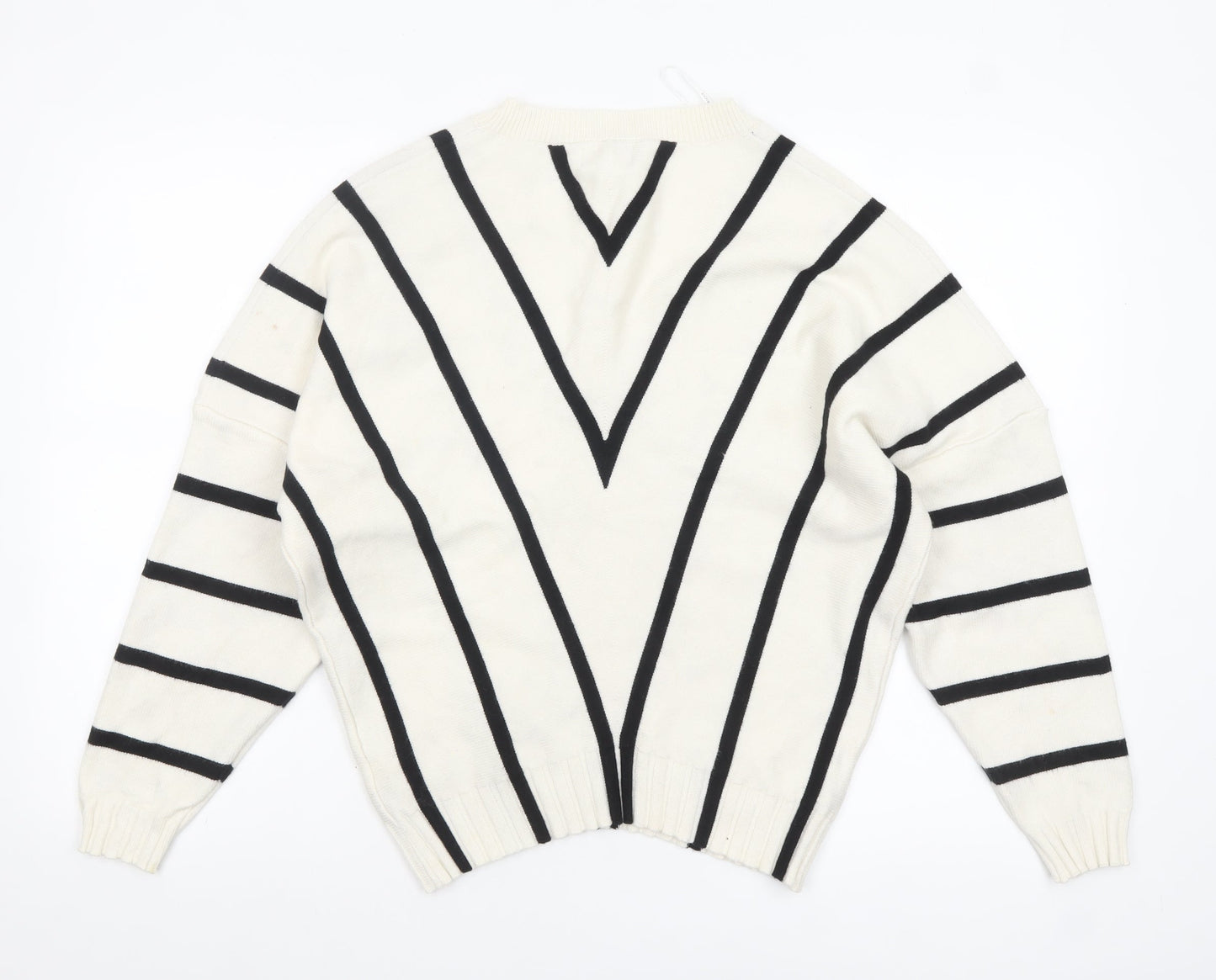 Apricot Women Ivory Black Striped V-Neck Relaxed Knit Jumper UK 12
