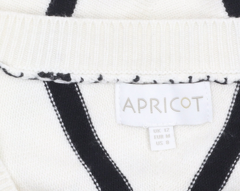 Apricot Women Ivory Black Striped V-Neck Relaxed Knit Jumper UK 12
