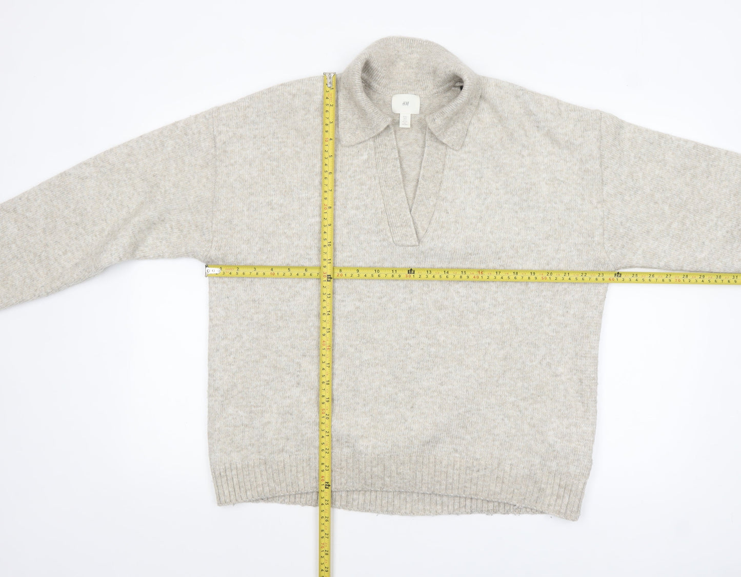 H&M Women Beige Collared Pullover Knit Jumper Size 8