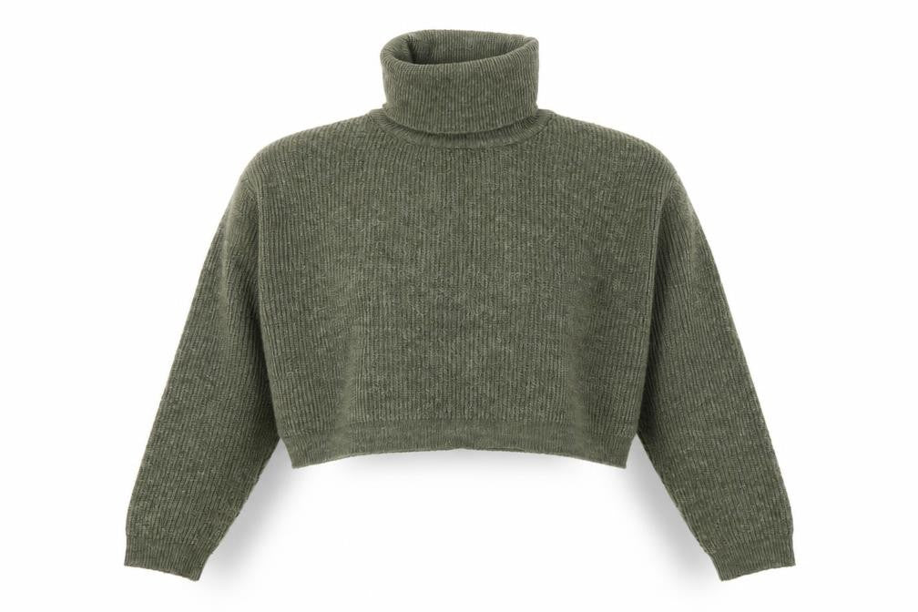 Stradivarius Women Green Roll Neck Rib-Knit Long Sleeve Pullover Jumper M