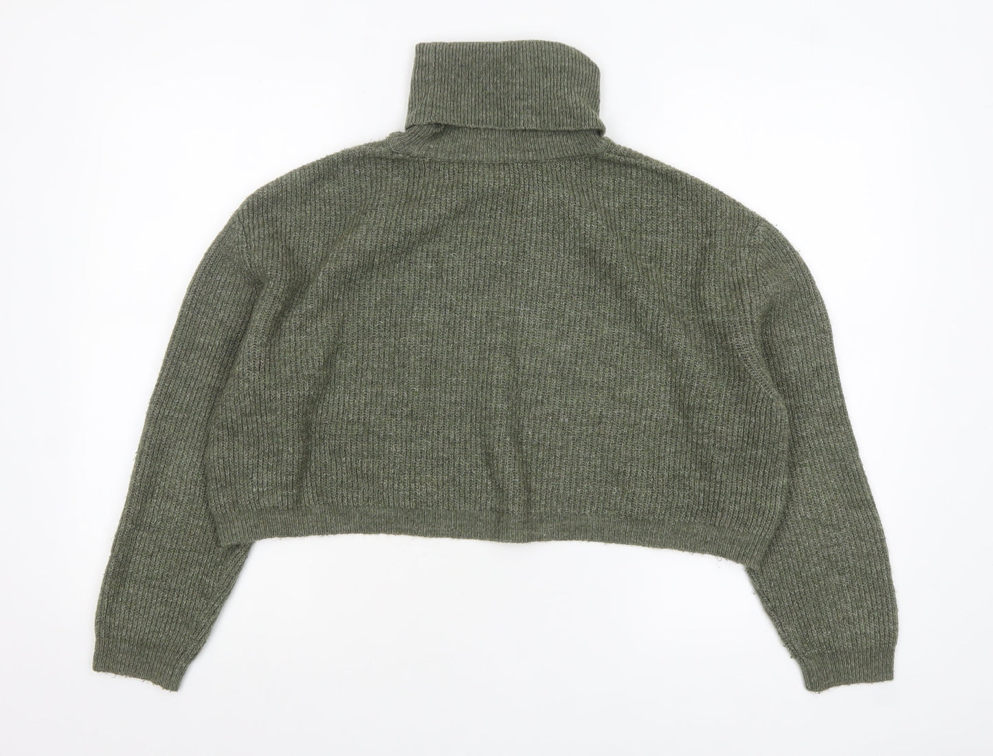 Stradivarius Women Green Roll Neck Rib-Knit Long Sleeve Pullover Jumper M