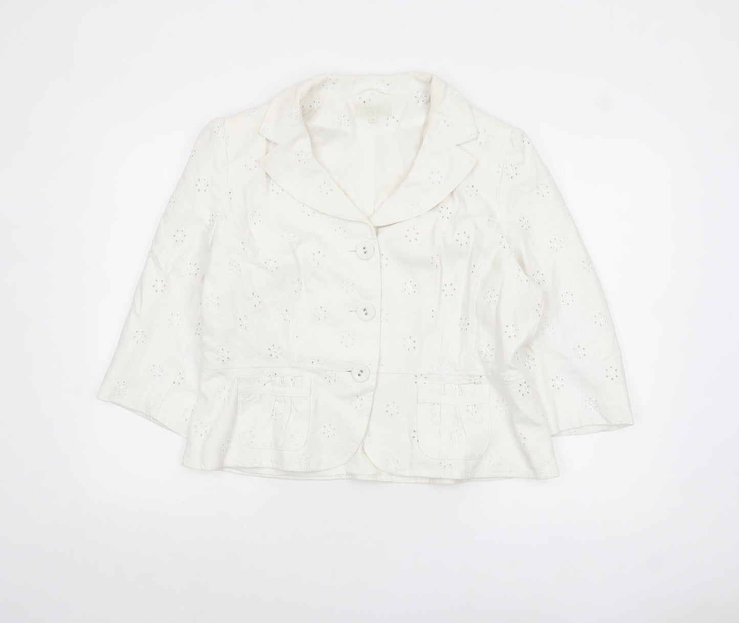 Marks and Spencer Women Ivory Linen Blend 3/4 Sleeve Blazer Size 16