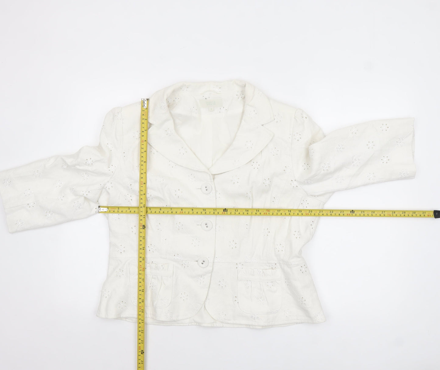 Marks and Spencer Women Ivory Linen Blend 3/4 Sleeve Blazer Size 16