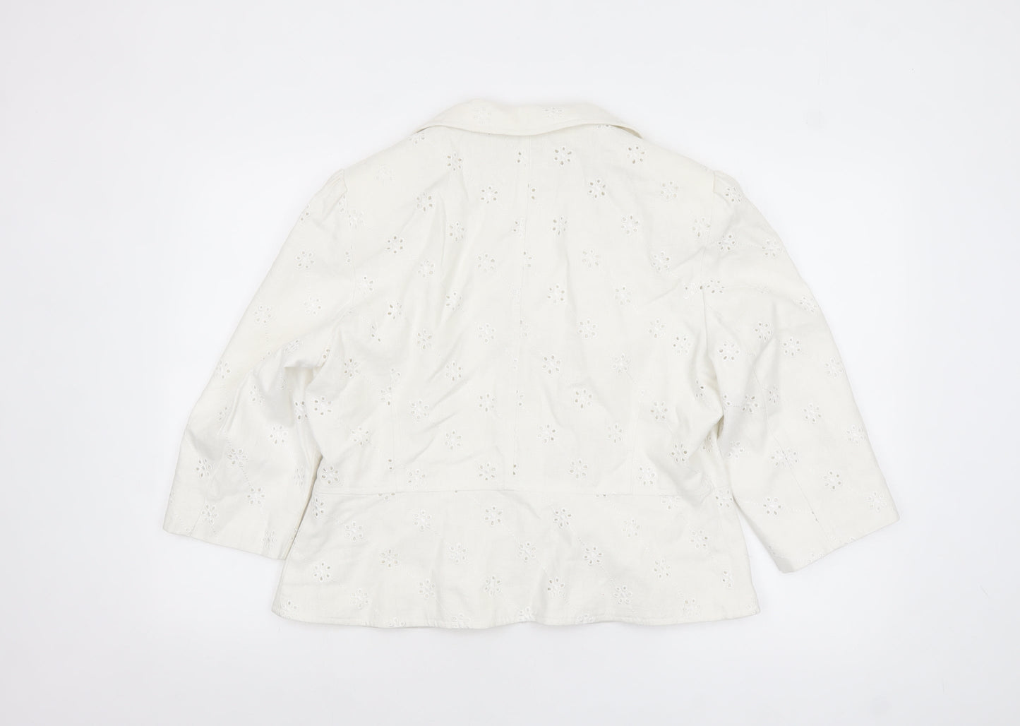 Marks and Spencer Women Ivory Linen Blend 3/4 Sleeve Blazer Size 16