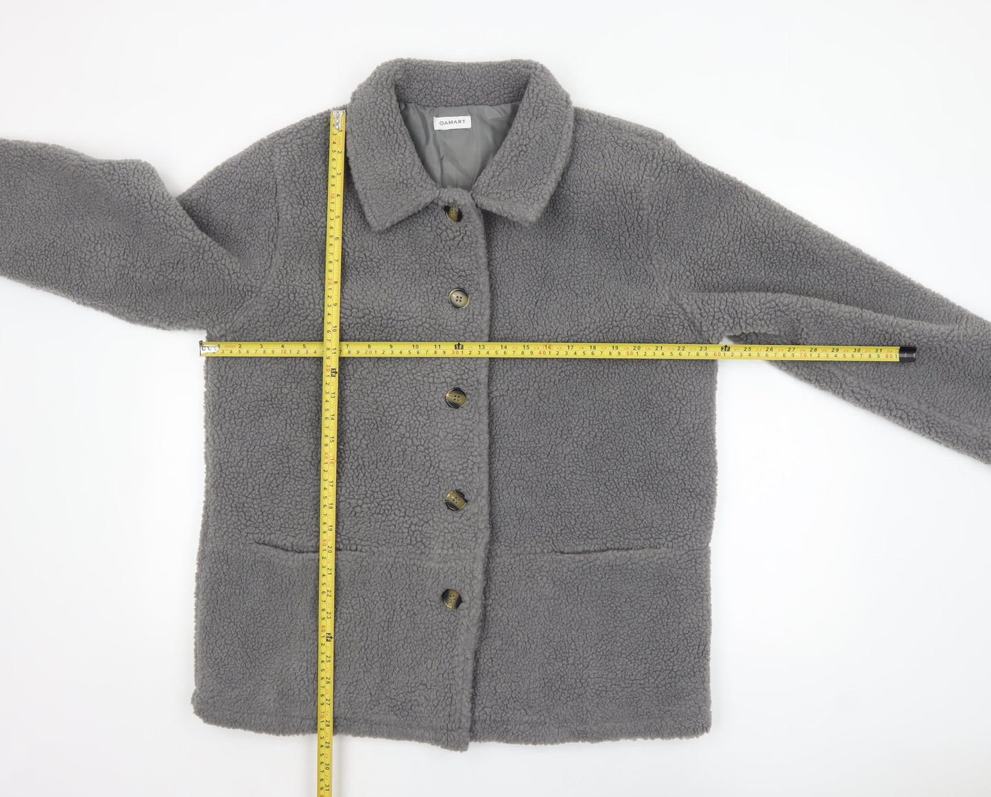 Damart Women’s Grey Fleece Button Mid-Length Coat Size 16