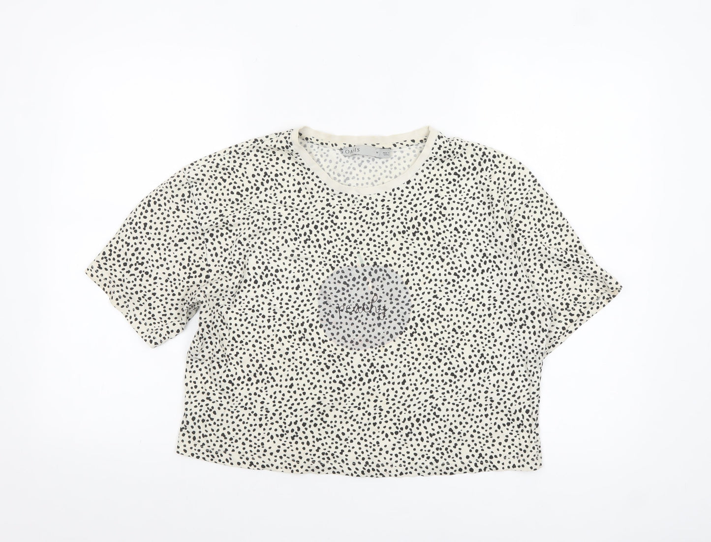 Oasis Women’s White Cropped Animal Print Cotton T-Shirt M