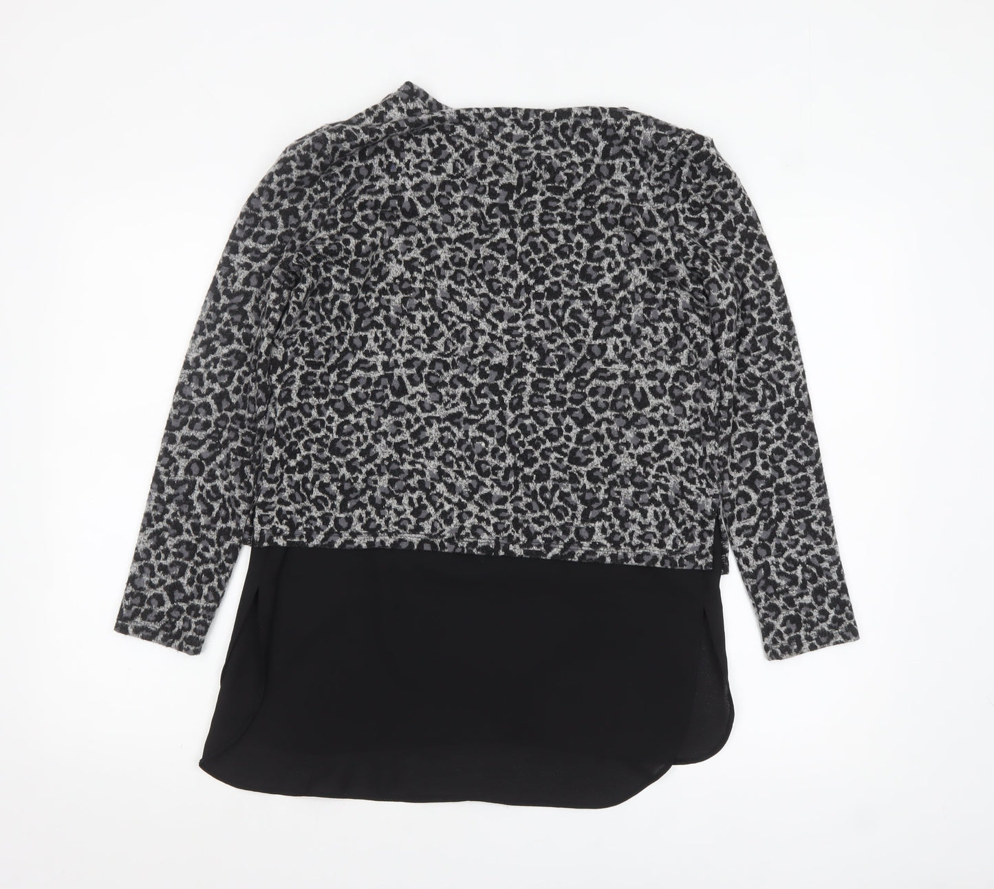 Oasis Women’s Grey Leopard Print Knit Tunic Blouse Size S