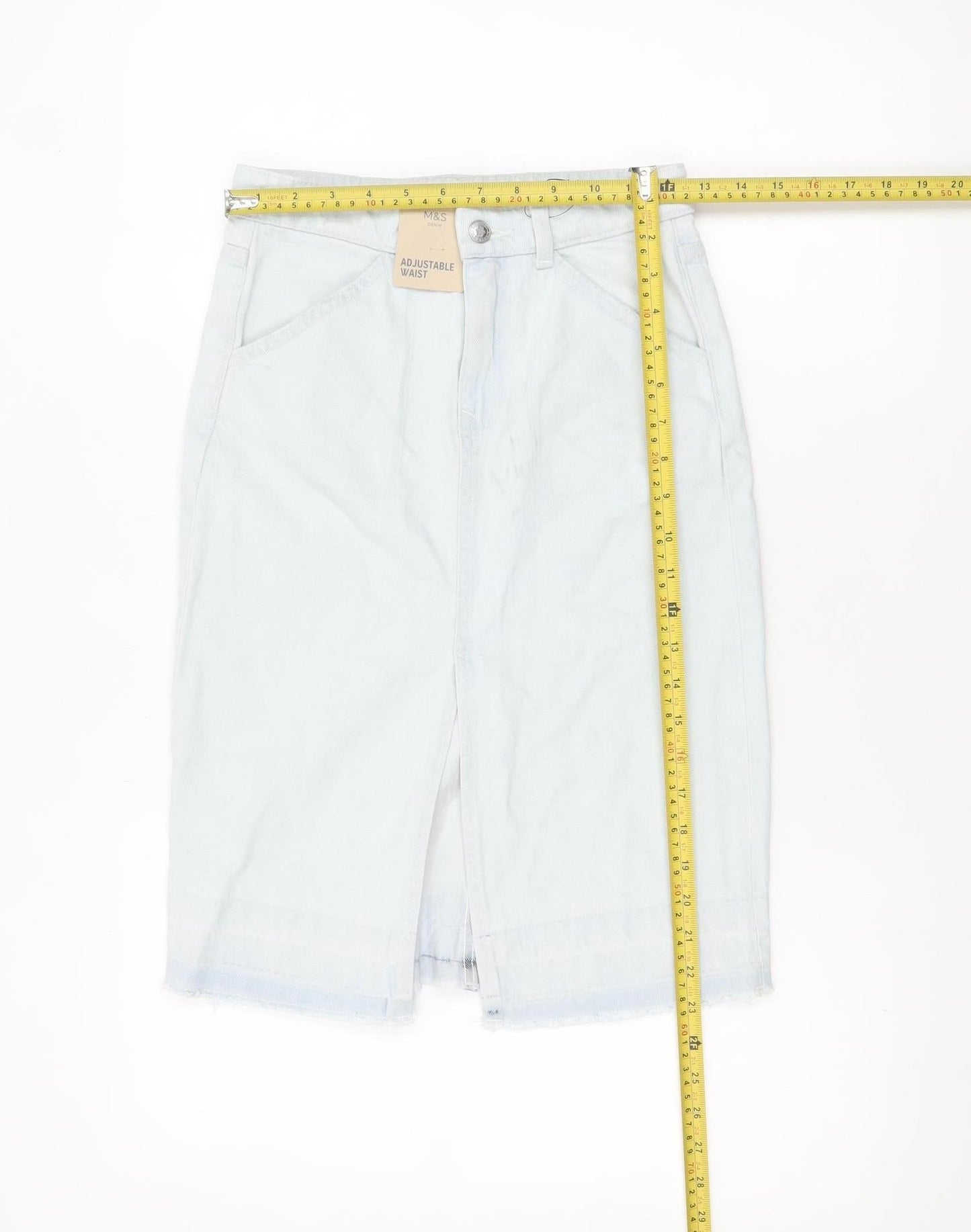 Marks and Spencer Girls Light Blue Denim Knee Length Straight Skirt 9-10 Years