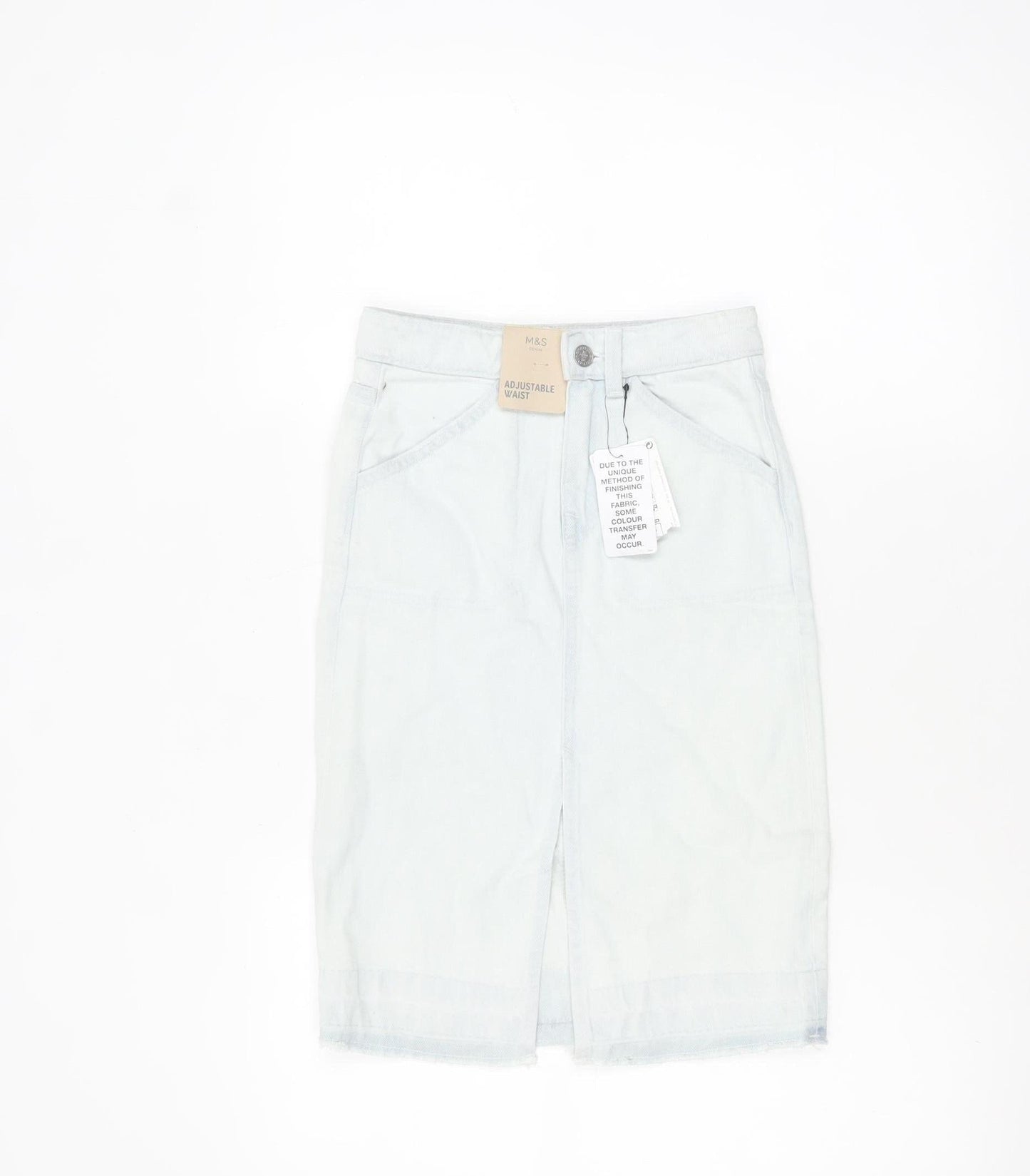 Marks and Spencer Girls Blue Denim Pencil Skirt 7-8 Years Adjustable Waist