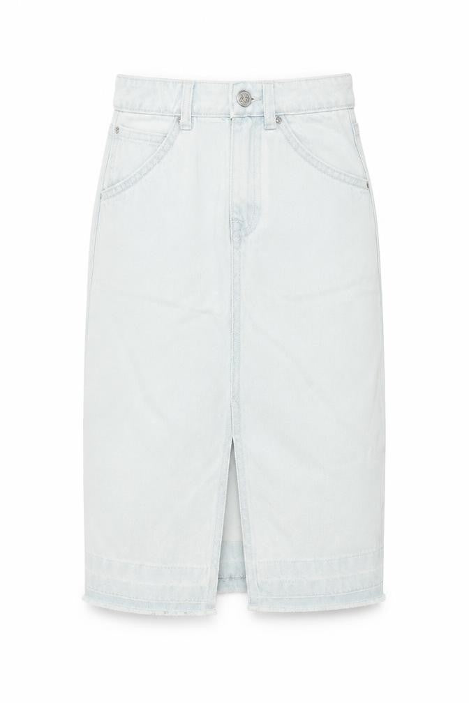 Marks and Spencer Girls Blue Denim Pencil Skirt 7-8 Years Adjustable Waist
