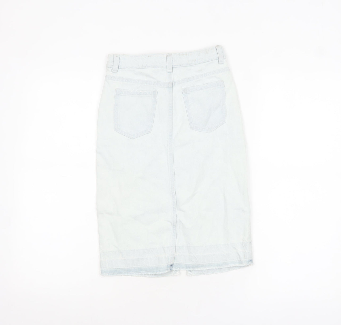 Marks and Spencer Girls Blue Denim Pencil Skirt 7-8 Years Adjustable Waist
