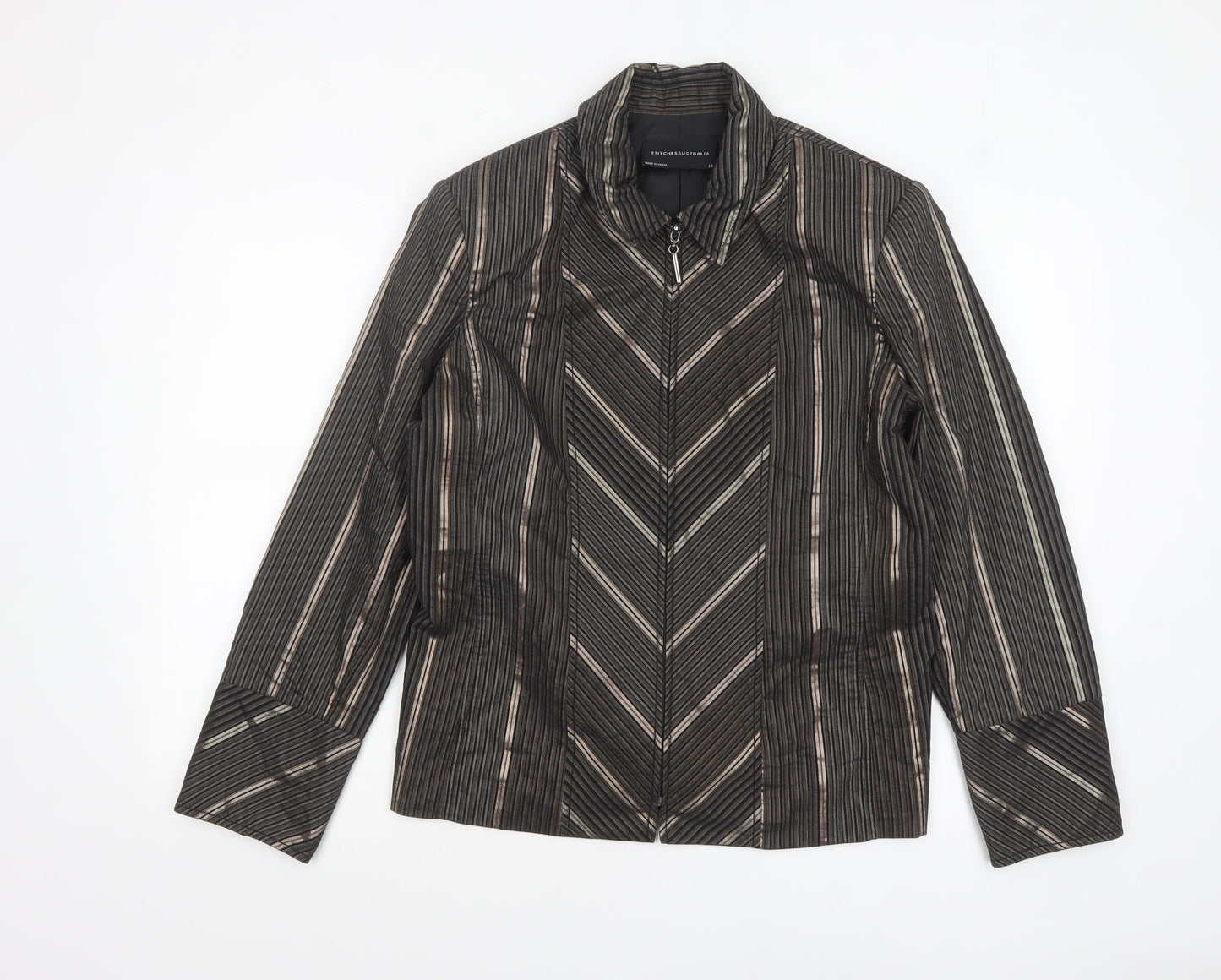 Stitches Australia Women's Brown Striped Zip Jacket Size 14