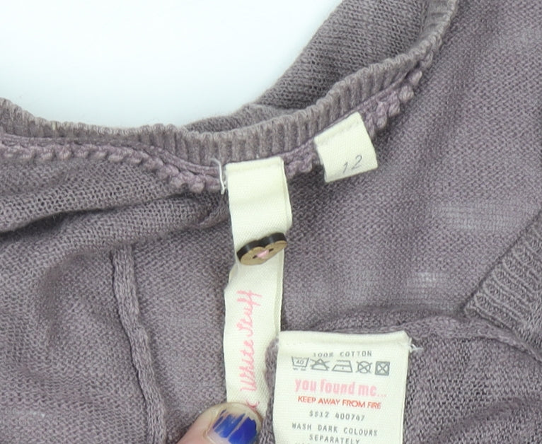 White Stuff Women’s Purple Cotton 3/4 Sleeve Relaxed Knit Cardigan Size 12