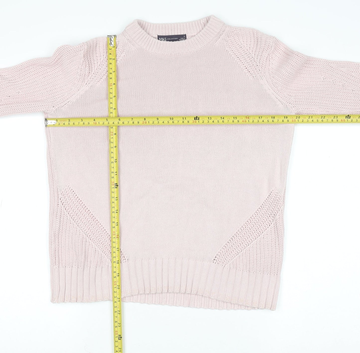 Marks and Spencer Women Pink Chunky Knit Cotton Jumper Size S