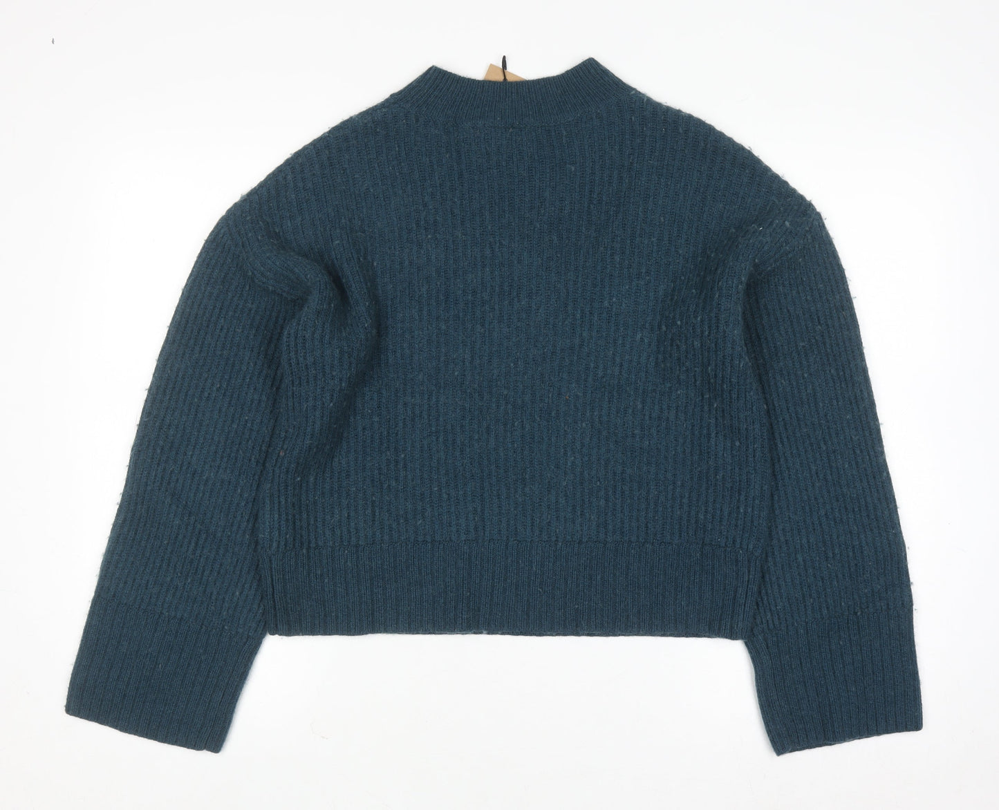 Hush Women Blue Ribbed High Neck Wool Blend Pullover Jumper Size S