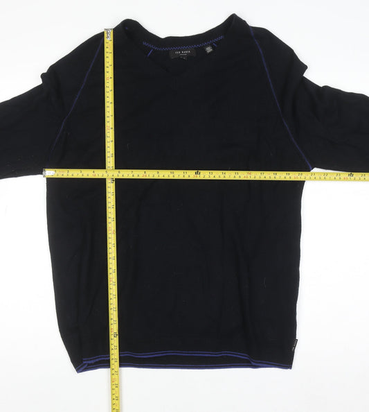 Ted Baker Men's Black Wool Blend V-Neck Pullover Jumper 4XL