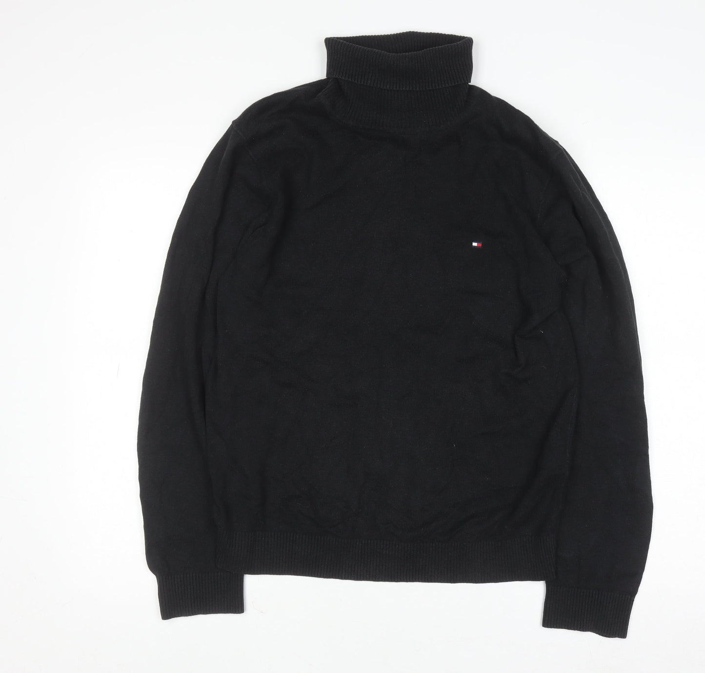 Tommy Hilfiger Men's Black Roll Neck Cotton Cashmere Jumper M