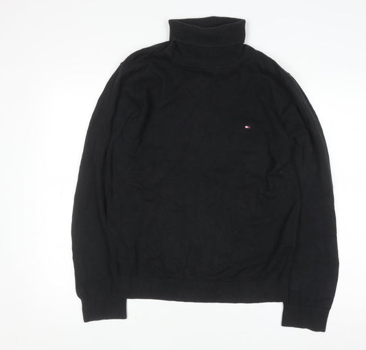Tommy Hilfiger Men's Black Roll Neck Cotton Cashmere Jumper M