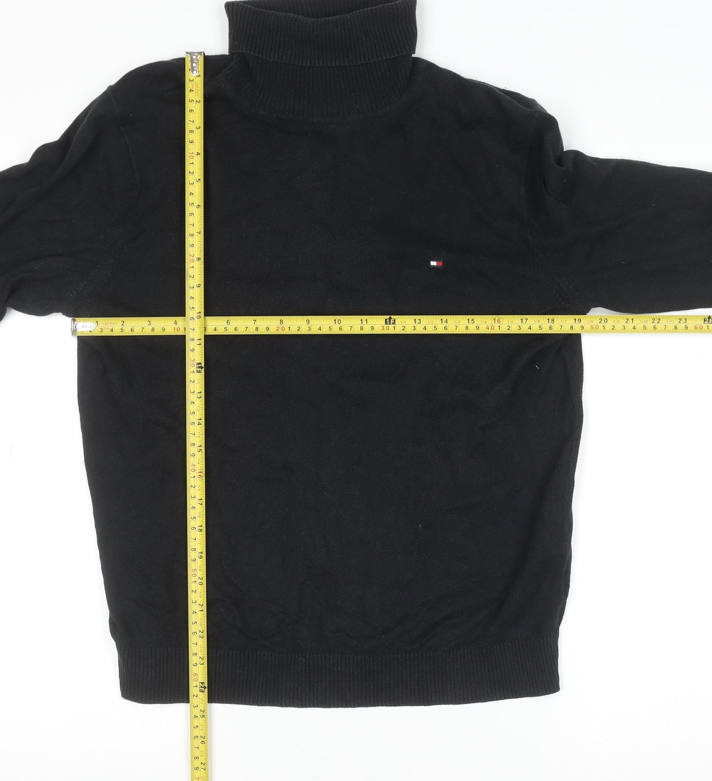 Tommy Hilfiger Men's Black Roll Neck Cotton Cashmere Jumper M