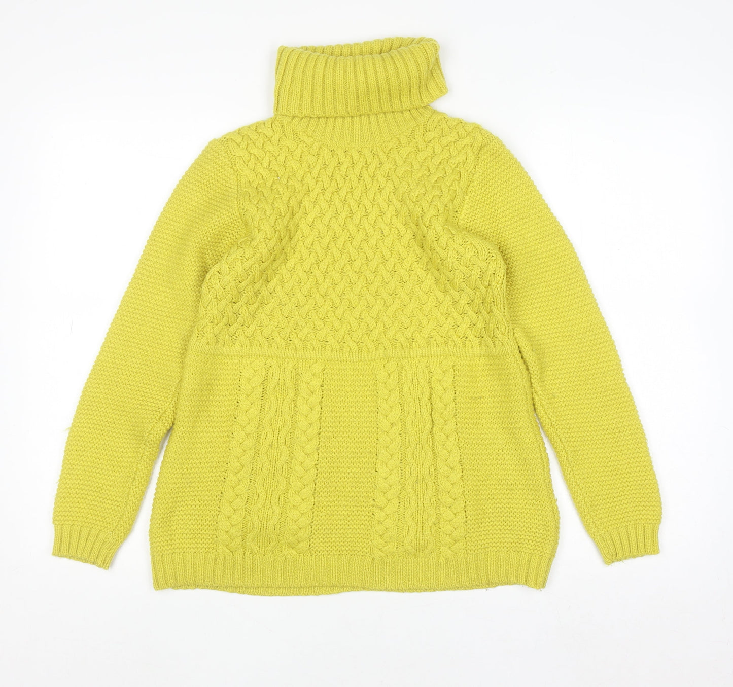 Boden Women's Yellow Roll Neck Cable-Knit Wool Jumper Size 12