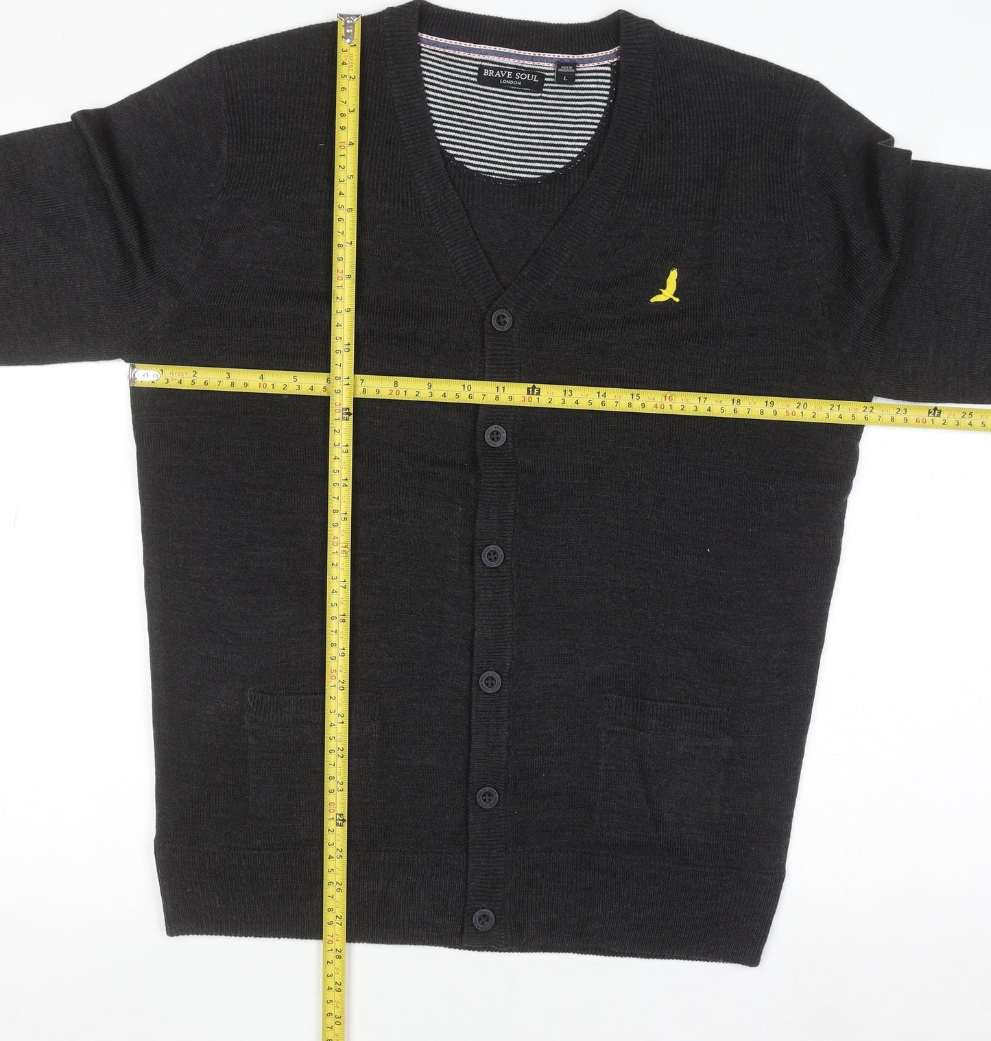 Brave Soul Men's Black V-Neck Button Cardigan Size L