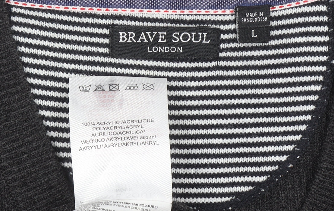 Brave Soul Men's Black V-Neck Button Cardigan Size L