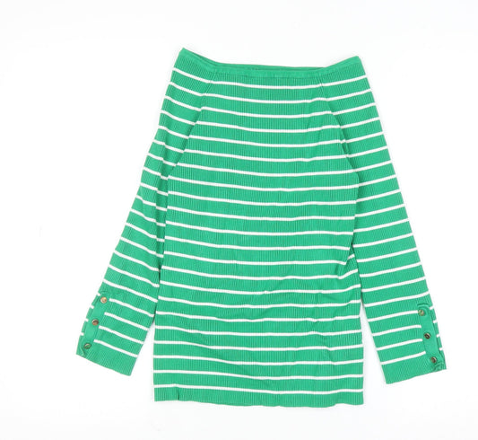 Apricot Women Green Striped Boat Neck Long Sleeve Pullover Jumper Size 12