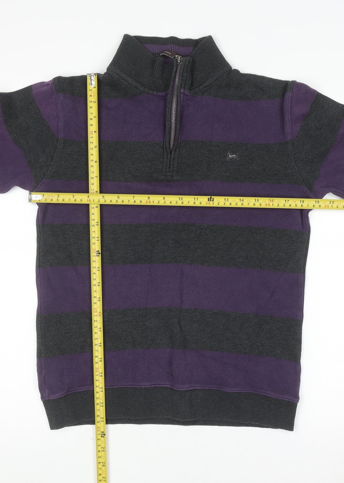 Hampton Men’s Purple Striped 1/4 Zip Cotton Jumper Size S