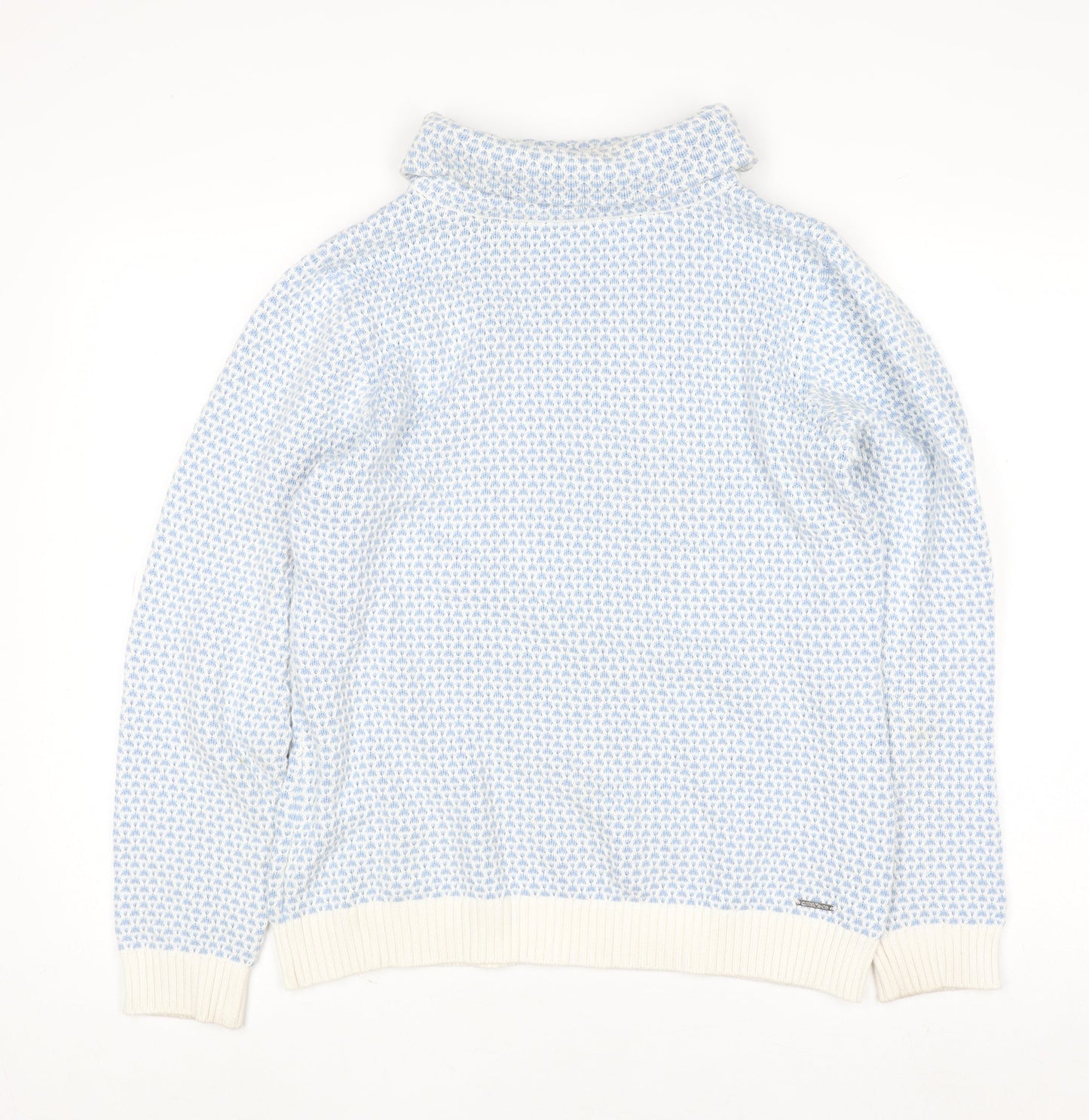 Quba & Co Women Blue White Knit Jumper Size 12 Cotton Roll Neck