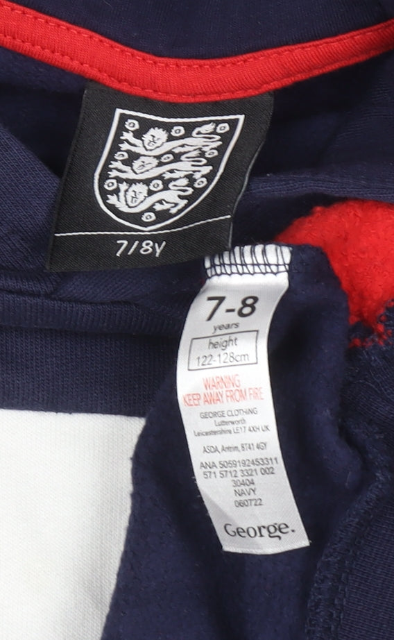 George Boys Navy Red England Hoodie 7-8 Years Pullover Cotton Blend