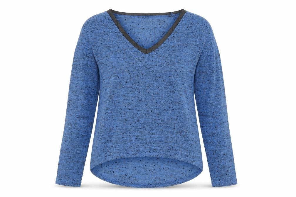 Front view of Miss Selfridge Women Blue V-Neck Long Sleeve Knit jumper, size 10