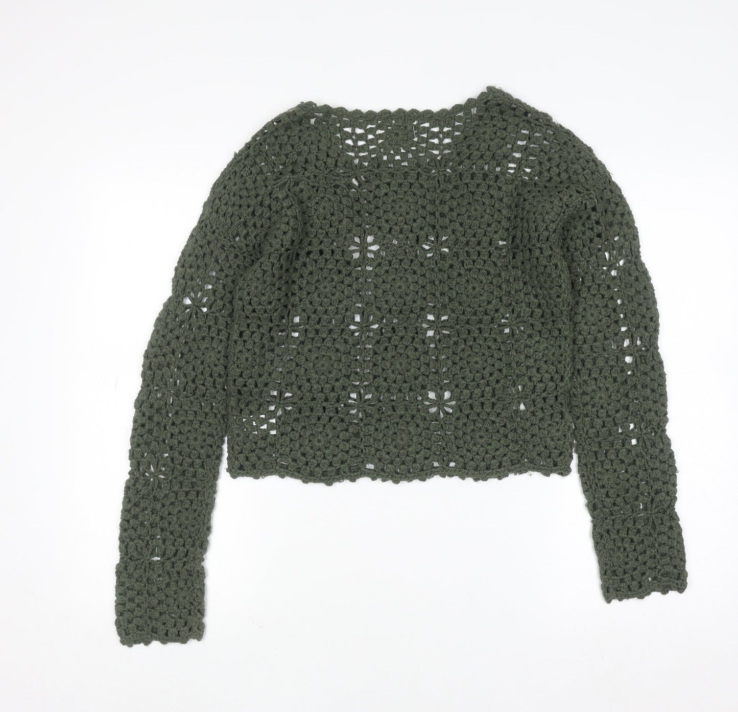 Candy Couture Girls Green Crochet Acrylic Jumper 14 Years Long Sleeve