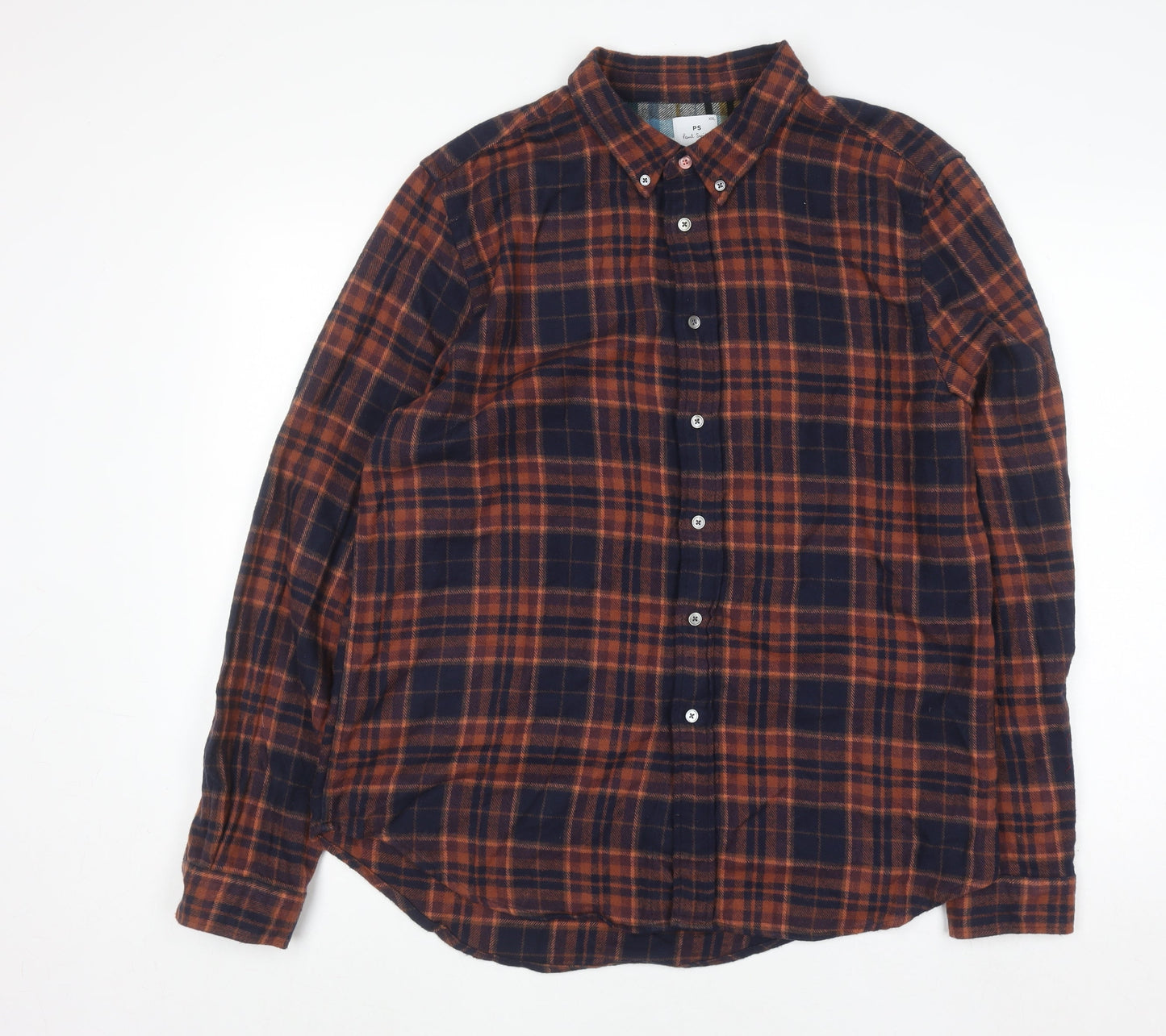 Paul Smith Men’s Brown Checked Flannel Long Sleeve Button-Up Shirt 2XL