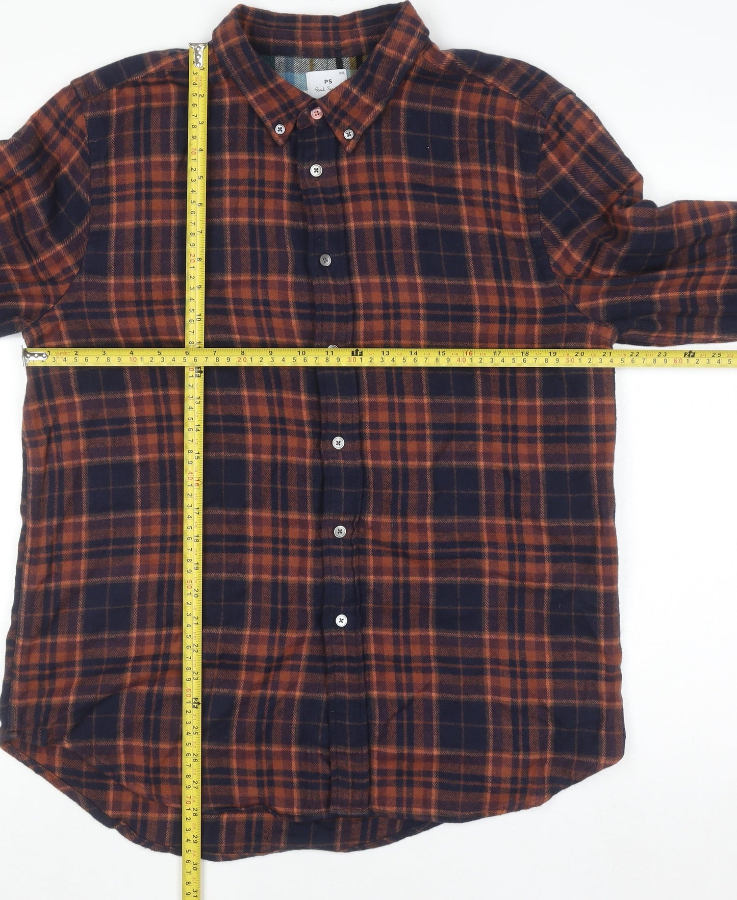 Paul Smith Men’s Brown Checked Flannel Long Sleeve Button-Up Shirt 2XL
