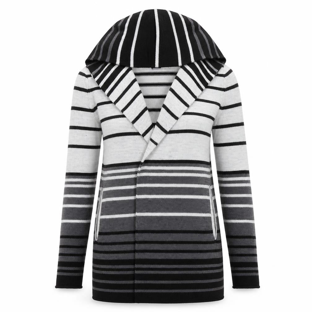 Cynthia Rowley Womens Grey Striped Hooded Merino Wool Blend Cardigan Size 10