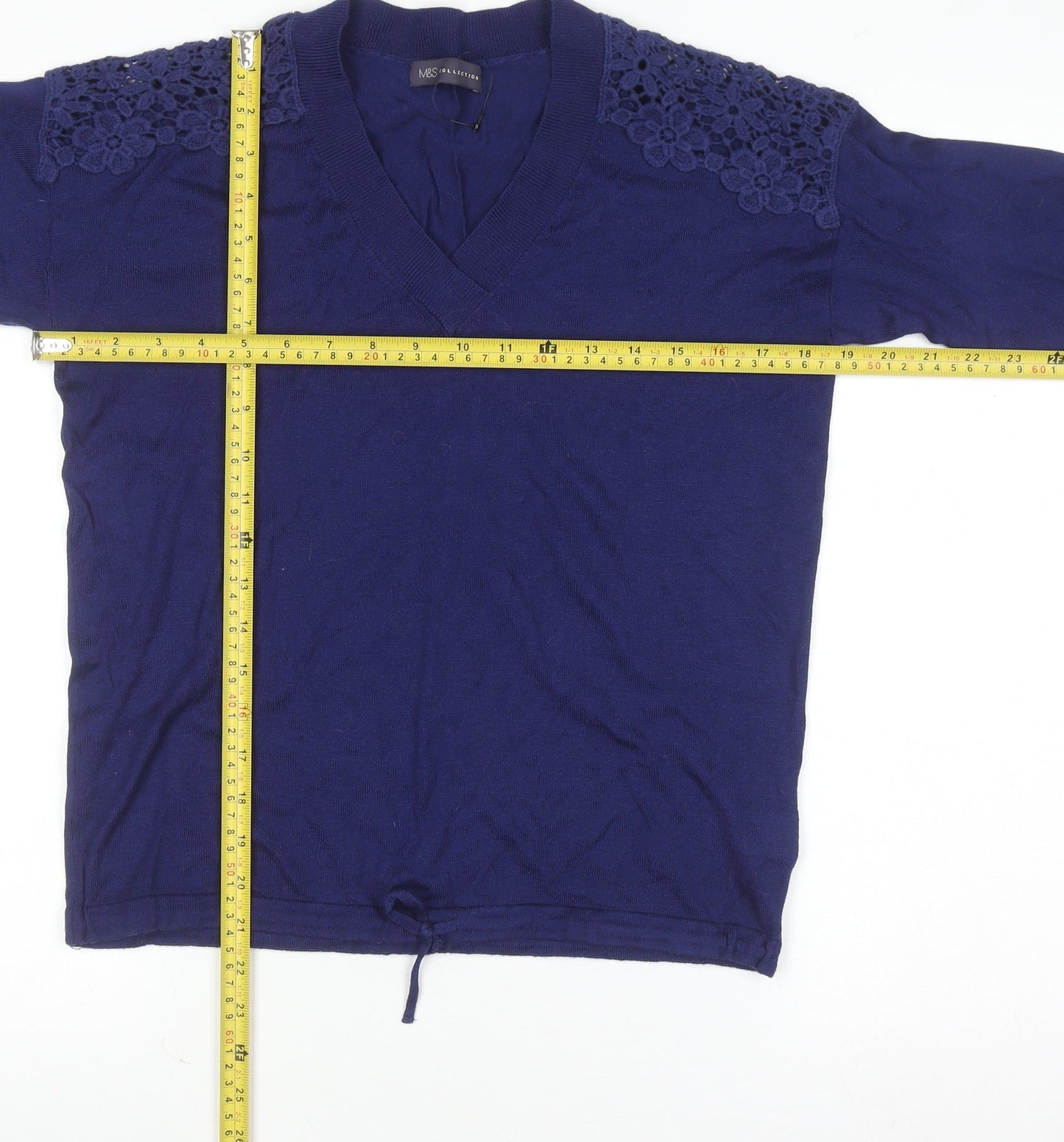 Marks and Spencer Women's Blue V-Neck Knit Jumper Size M