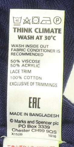 Marks and Spencer Women's Blue V-Neck Knit Jumper Size M