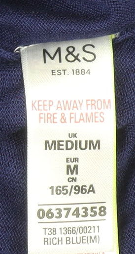 Marks and Spencer Women's Blue V-Neck Knit Jumper Size M